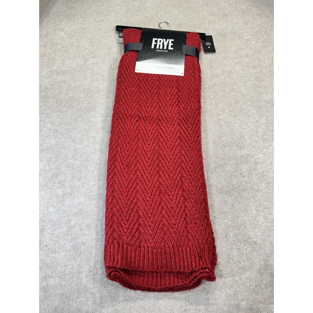 Frye Faux Mohair Throw Blanket Red Chevron Knit 50x70 NWT Cozy Chunky